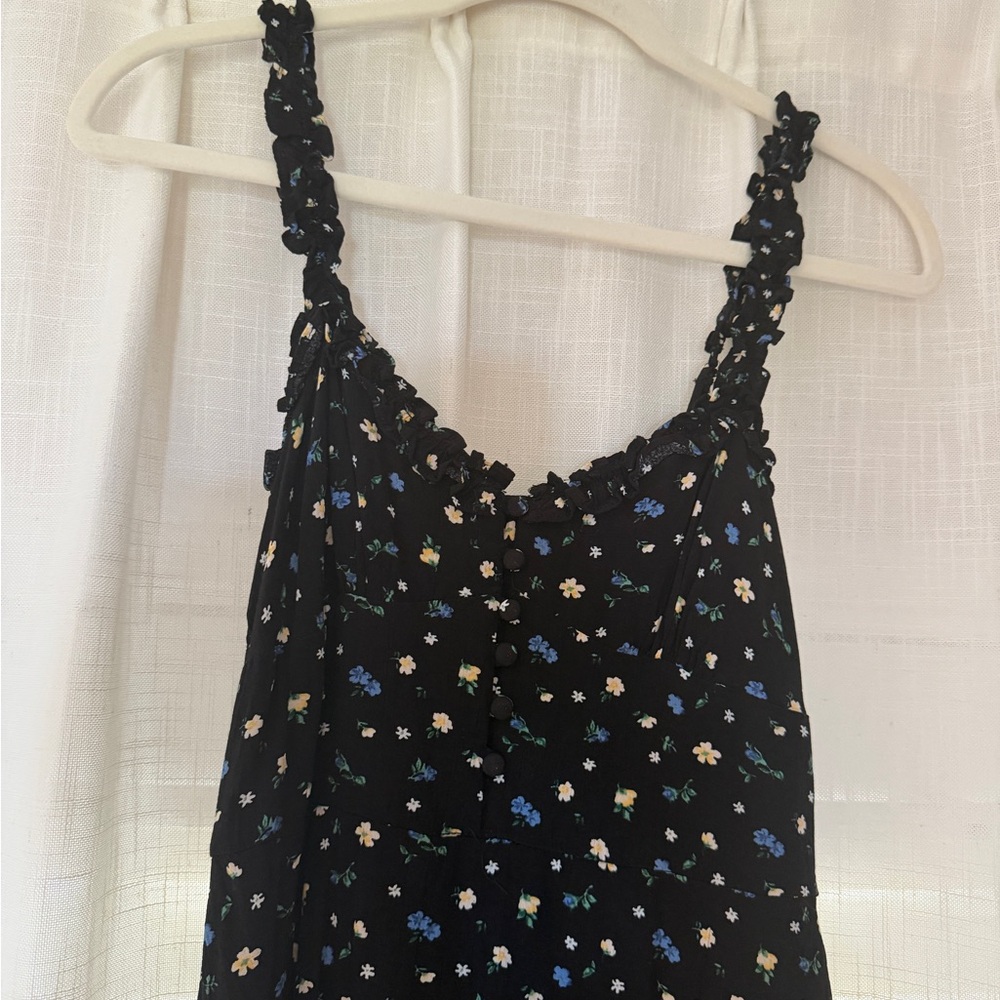 Dress Forum Los Angeles Black Floral Smocked Strap Sundress